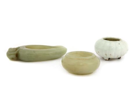 A Chinese qingbai water pot, Northern Song dynasty (960-1127), of lobed circular form on three stud feet, covered with a pale