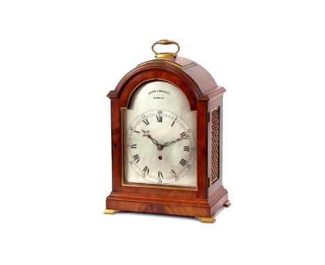 A 19th Century mahogany and brass bracket clock,&nbsp;by Amyot &amp; Bennett Norwich, with silvered Roman numeral dial, 45cm 