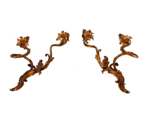 A pair of vintage Ormolu and brass twin branch wall sconces,&nbsp;43cm high