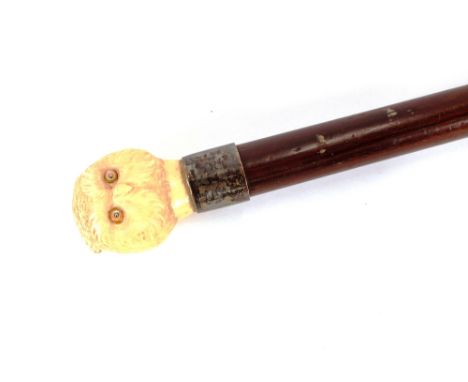 A Victorian walking stick,&nbsp;with carved ivory owl handle&nbsp;