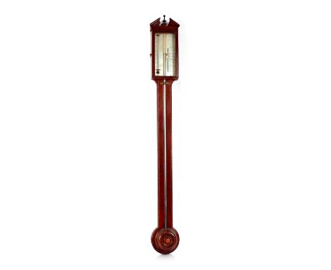 A 19th Century mahogany and chequer strung stick barometer,&nbsp;by Ortelly &amp; Co. Derby, 97cm&nbsp;