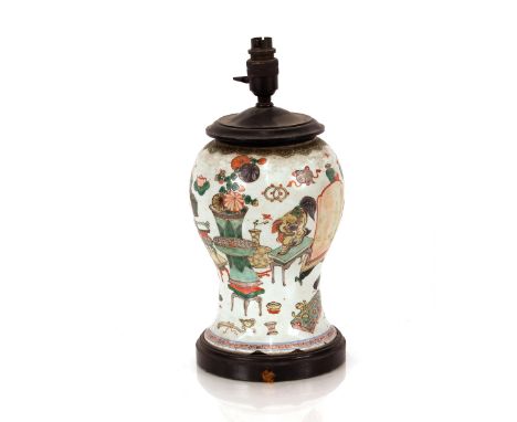 A Chinese Famille Rose decorated porcelain lamp base, 28cm high&nbsp;