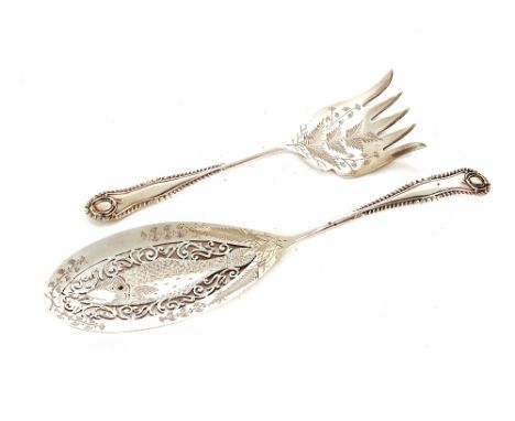 An Edwardian silver sardine slice and fork, Sheffield 1908