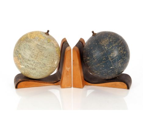 A pair of Art Deco design celestial&nbsp;and terrestrial globe bookends, by Philips