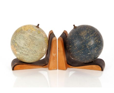 A pair of Art Deco design celestial&nbsp;and terrestrial globe bookends, by Philips