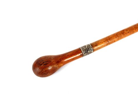 A burr wood walking stick, with silver collar&nbsp;