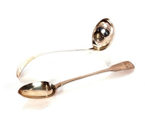 A George III silver soup ladle of Old English pattern, date letter indistinct;&nbsp;and a silver George III Fiddle pattern ba