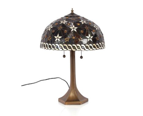 An Art Deco design table lamp,&nbsp;complete with Tiffany style shade, 60cm high