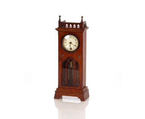 An oak cased miniature grandfather clock timepiece,&nbsp;28cm high&nbsp;