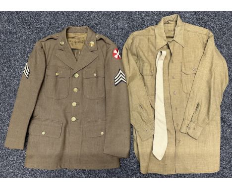 WW2 US Army Ordnance Corps Enlisted Mans Jacket with US 8th Army Shoulder Sleeve Insignia, Sgt's Stripes. Label dated 1940. S
