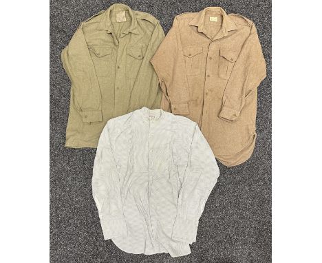 Post War British Army Other Ranks Angola Wool Shirts x 2. One maker marked and dated "Ladybird, Belfast 1965" and with 14 1/2