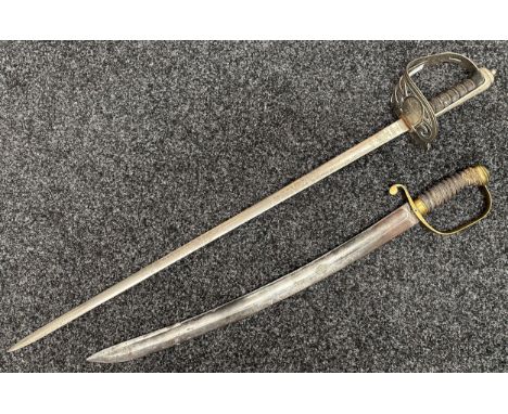 Victorian Police Hanger sword with curved single edged blade 600mm in length. No markings. Brass guard missing the release ca