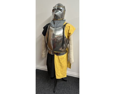 Replica 15th/16th Century Armour comprising of a Gambeson Padded Jacket, Yellow and Black Tabard, Steel Breastplate, Chain Ma