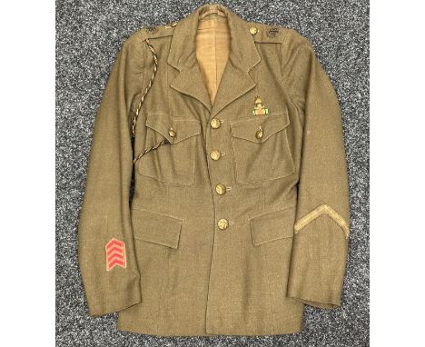 WW2 British Jacket Serge ATS 1941 Pattern Service Dress Jacket with Rayon ATS Corps Colours Lanyard, Four Service Stripes, Go