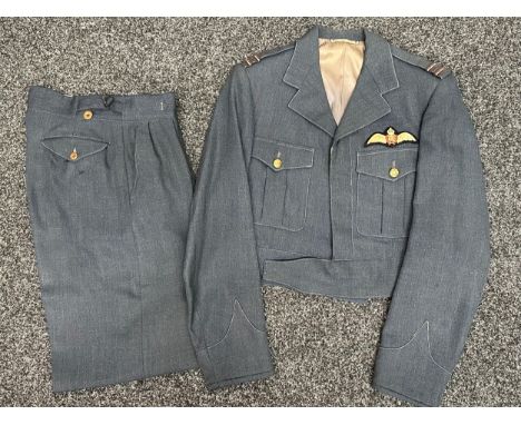 British RAF Flight Lt.'s 1949 pattern Battledress Blouse with Pilots Wings. Rank lace to shoulder straps. Makers lable for "M