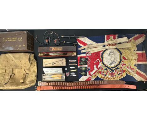 Mixed militaria to include: 1937 pattern large pack a/f, cross straps, Boxed Webley Shotgun cleaning kit, Boxed LEM Pistol Le