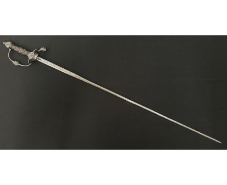 Rapier Sword with fullered double edged blade 792mm in length, marked "Sachav and "Eiviecho".  Guard with Lions head and Grot