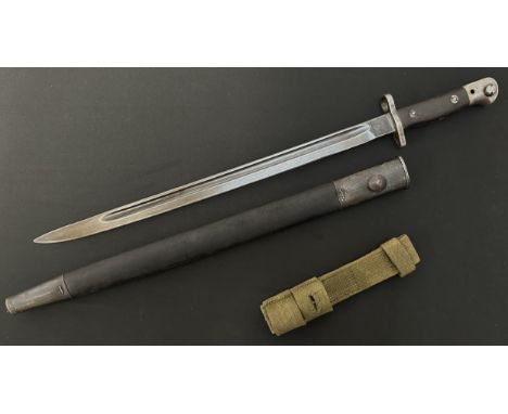 WW1 British 1907 Pattern Bayonet with single edged fullered blade 430mm in length. Maker marked and dated "Wilkinson 11-18". 