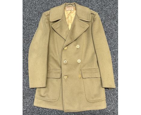 WW2 US Officers Wool Overcoat. Makers label to neck "Woolf Brothers". Chain to neck for hanging.  Label to inside pocket date