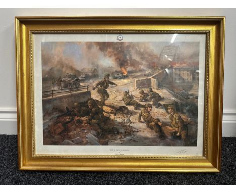 "The Bridge at Arnhem" by Alan Fearnley. First edition print published in 1980 individually signed by Major General John Fros