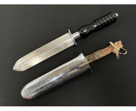 Sieibe Gorman Divers Knife with double edged blade 195mm in length. Maker marked "Siebe Gorman &amp; Co.". Black plastic conc