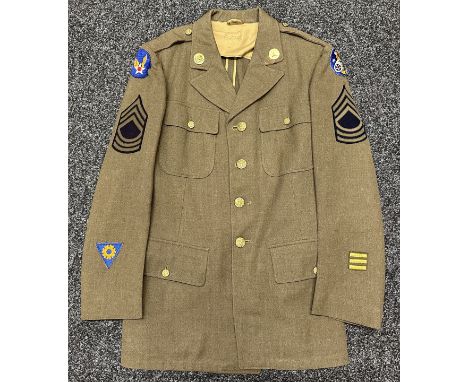 WW2 US Army Air Force Enlisted Mans Jacket with 5th USAAF Shoulder Sleeve Insignia, First Sgt's Stripes and Overseas Service 