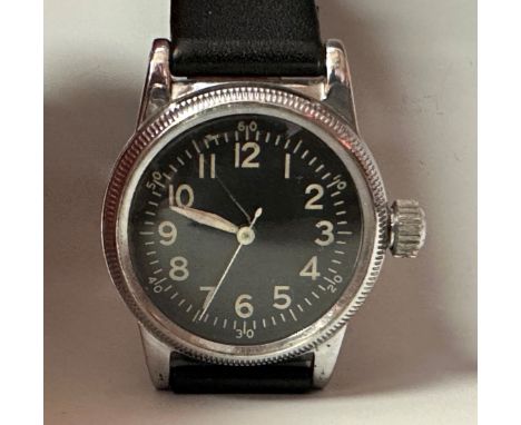 WW2 AFUS Army Type A-11 Issue Wristwatch with black dial with Arabic numerals. Reverse of case is fully marked "AFUS Army Typ