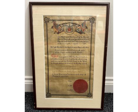 Boer War Newcastle Upon Tyne Freedom of the City Scroll presented to Private W Douglass, 5th Volunteer Battalion Durham Light