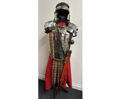 Set of Replica Roman Legionary Armour comprising of Imperial Gallic style helmet, Corbridge pattern Lorica Segmentata armour,