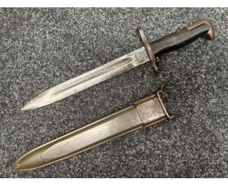 WW2 US M1 Garand Bayonet with fullered single edged blade 250mm in length. Maker marked "UFH" for "Union, Fork &amp; Hoe Corp