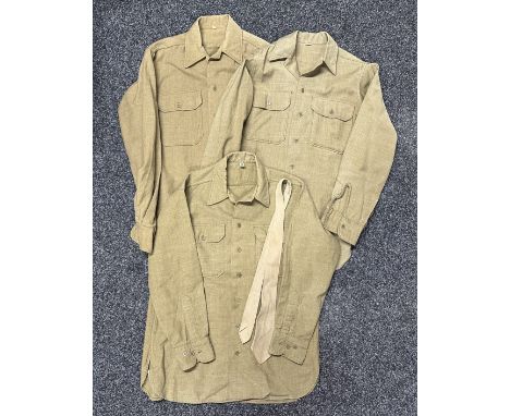 WW2 US Army Enlisted Men's Wool Shirts x 3 and Enlisted Man's Tan Coloured Tie: Shirt with lable to neck size "16 33". Comple