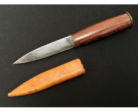 Scottish Sgian-dubh Knife with 115mm long double edged blade maker marked "W Robb, Ballater &amp; Bramar". 6 notches to blade