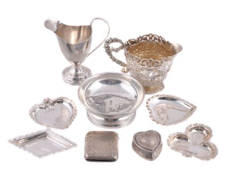 A collection of small silver, various makers and dates 20th century, including: a set of four playing card suit shaped small 