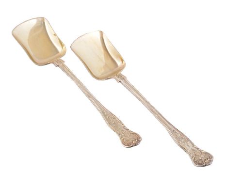 A pair of Victorian silver gilt Bright Vine pattern sugar ice cream serving shovels by George Adams for Chawner &amp; Co., Lo