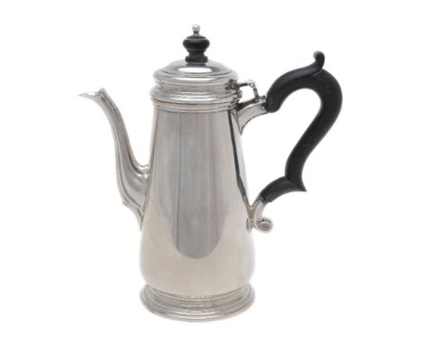 An American silver coloured straight-tapered coffee pot by Tiffany &amp; Co., post 1965 mark, 1 1/2 pints, with an ebonised f