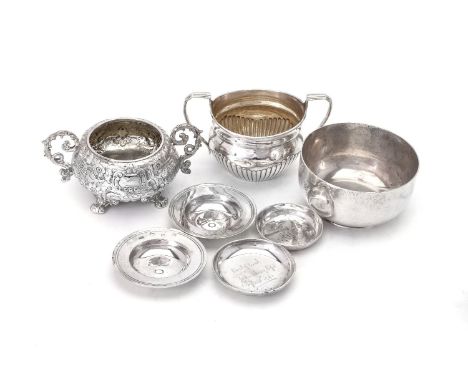 Three silver sugar bowls, comprising; a George IV twin handled baluster example by S. C. Younge &amp; Co., Sheffield 1822; a 