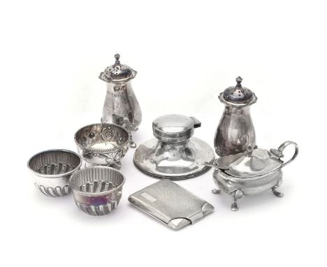 A collection of small silver mainly cruet items, including: a pair of baluster pepperettes by Lee &amp; Wigfull, Sheffield 19