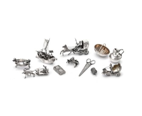 Silver toys: a mixed collection, including: a German horse drawn cart, import marked for Sheffield 1900; a single-masted boat