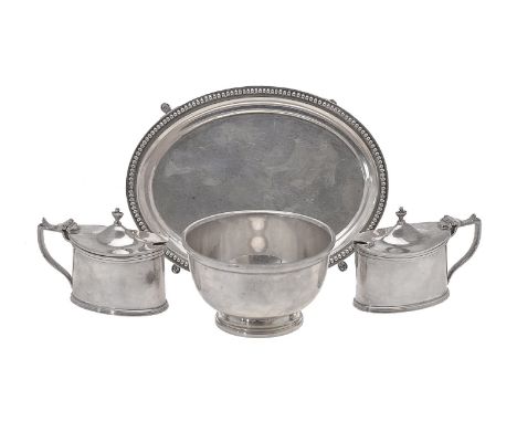 Three silver coloured items by Tiffany &amp; Co., comprising: an American hemispherical sugar bowl, post 1968 mark, 9.5cm (3 