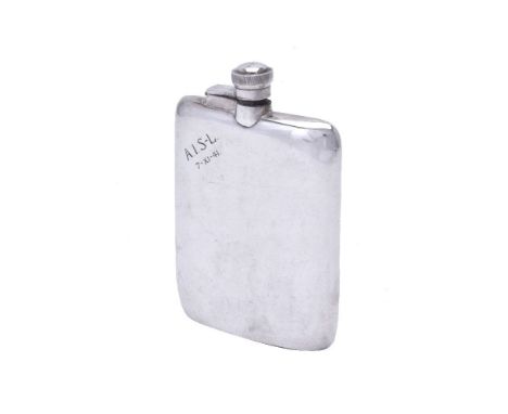 A silver rounded rectangular spirit flask by John Dixon &amp; Sons, Sheffield 1939, plain and engraved A.I.S-L 7-XI-41, 15.5c