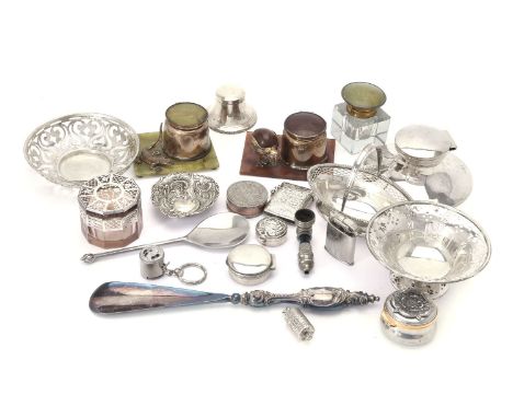 A collection of small silver and objects, including: four silver sweet baskets, various dates late 19th and early 20th centur