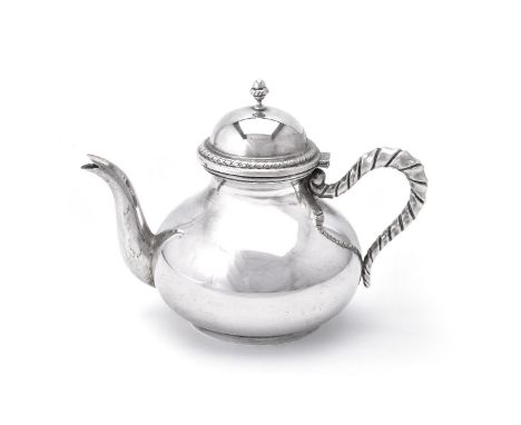An Italian silver coloured baluster tea pot, probably by Rino Greggio, Padova (Padua) 1944-68, .800 standard, with an acorn s