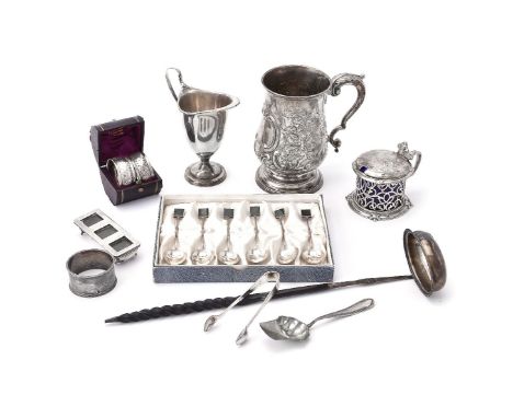 A collection of small silver, comprising: a George III baluster mug by Benjamin Mountigue, London 1787, later chased and pres