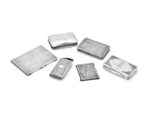 Five items of small silver, comprising: three Italian boxes, one pre 1934 .800 standard, with blue and white enamel highlight