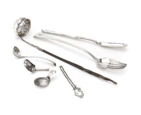 A small collection of silver flatware, including: a late George III Irish silver marrow scoop by Richard Whitford, retailed b