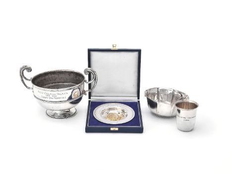 A silver and diamond set Armada dish by De Beers, London 1997, with a gilt central monogram of the De Beers company, the flan
