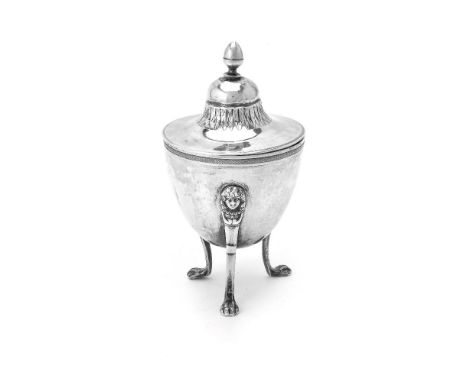 An Italian silver sugar urn and cover, Kingdom of the Two Sicilies, Naples, 1808-23 .834 standard (also has 1824-32 2nd stand