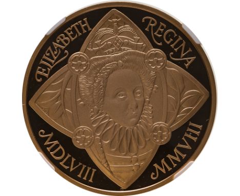 UNITED KINGDOM. Elizabeth II, 1952-. Gold 5 pounds (crown), 2008. Royal Mint. Proof. Commemorating the 450th anniversary of t