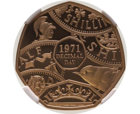UNITED KINGDOM. Elizabeth II, 1952-. Gold 50 pence, 2021. Royal Mint. Proof Struck on the Day. Commemorating the 50th anniver