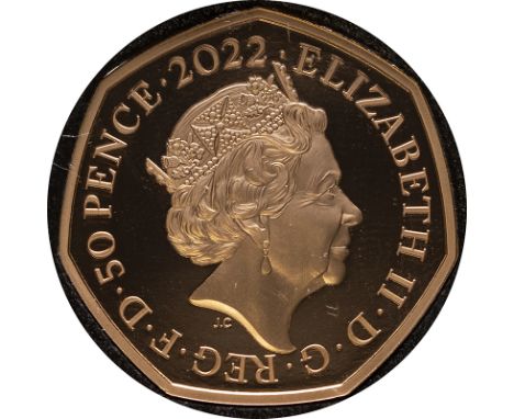 UNITED KINGDOM. Lot of 2 gold coins.Coin 1: Elizabeth II, 1952-, 50 Pence 2022. Royal Mint. Proof. Platinum Jubilee Commemora